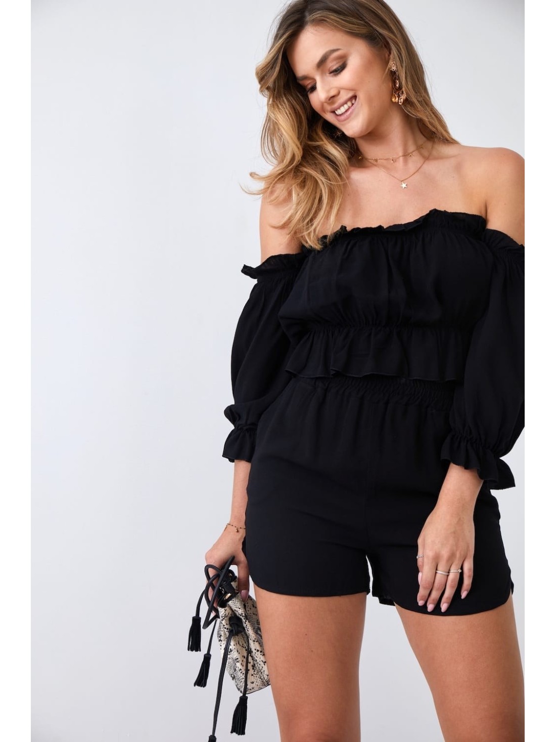 Women\'s summer set of blouse and shorts black 12280 - Online store - Boutique